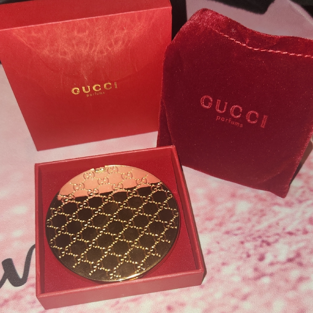 Gucci Pocket Mirror Stainless Steel New Gold Finish Dual-Sided Limited Edition